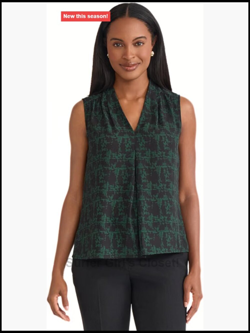 Sleeveless V-Neck Printed Pullover Tank Top Black Evergreen